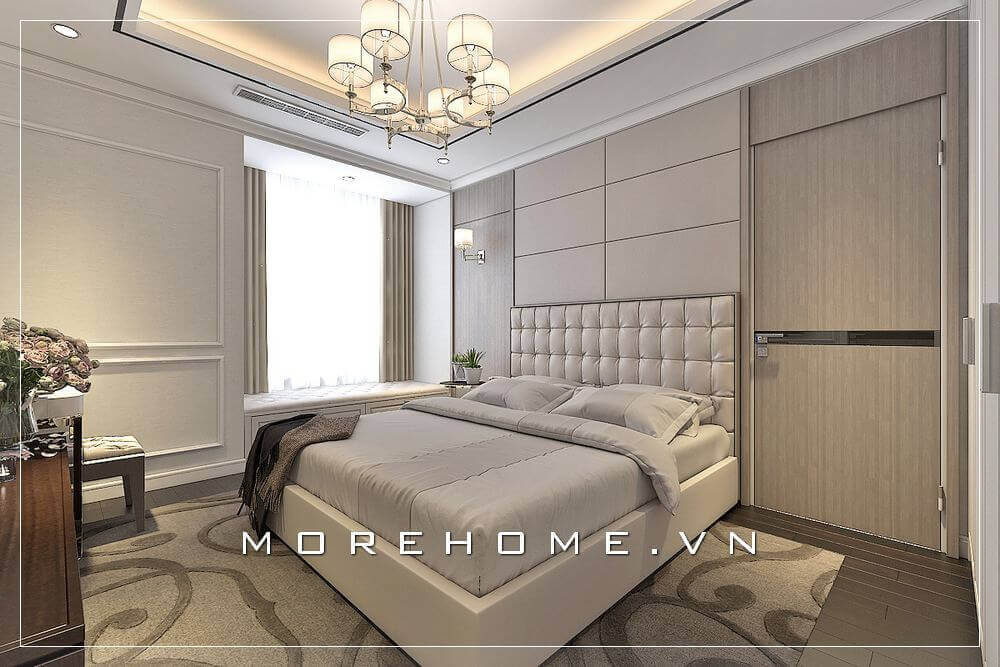 Giường ngủ chung cư hiện đại dành cho 2 người gỗ công nghiệp màu trắng thanh nhã, tinh tế tạo cho giấc ngủ thêm yên bình, nhẹ nhàng hơn